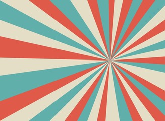 Fototapeta premium Sunlight retro faded horizontal background. Pale red, blue and beige color burst backdrop. Fantasy Vector illustration.