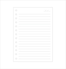 blank white lined note paper on white background isolated, illustration vector.