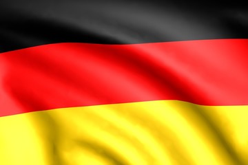 Flag of Germany. Background with folds. 3D render.