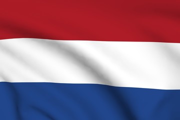 Flag of the Netherlands. Background with folds. 3D render.