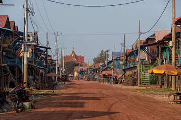 Kampong Floating Village in Cambodia during the dry season