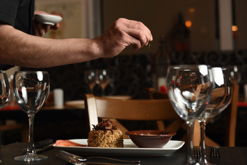 Food served at a restaurant table