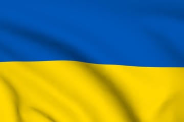Ukrainian flag. Background with folds. 3D render.