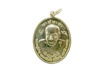 Thai amulet isolate famous Buddhism monk with white background 