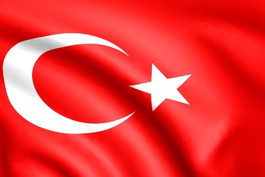 Flag of Turkey. Background with folds. 3D render.