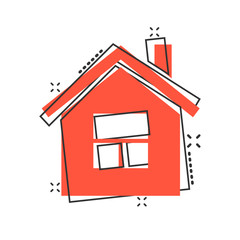 Building icon in comic style. Home cartoon vector illustration on white isolated background. House splash effect business concept.