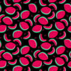 Seamless cute pattern with watermelon slices