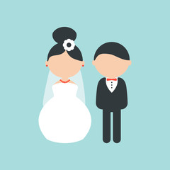 Obraz na płótnie Canvas Cartoon wedding characters. Cute simple bride and groom. Couple newlyweds. Vector flat avatars people. Icons male, female
