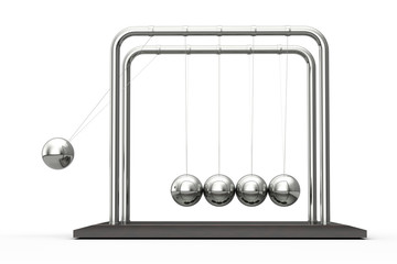 Newton's cradle in action on a white background. 3d rendering.