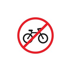 Black bike in red crossed circle icon. No bicycle s sign isolated on white.