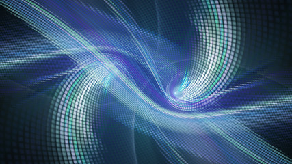 Abstract blue and black background. Digital art fractal graphics. Composition of glowing curves and mosaic halftone effects. 3d illustration.