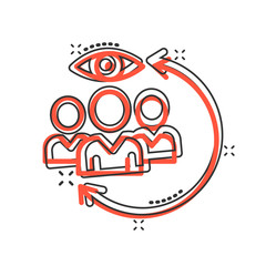 People surveillance icon in comic style. Search human cartoon vector illustration on white background. Partnership splash effect business concept.