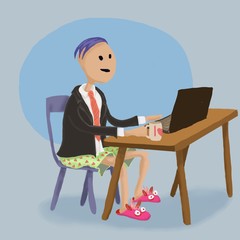 Fototapeta premium A collection of illustrations showing people staying at home working and living