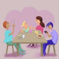 From a collection of illustrations showing people staying at home working and living