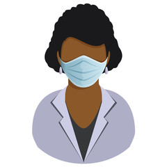 Woman African American in medical mask avatar flat icon isolated on white background. Virus infection protection symbol.