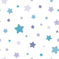 Seamless abstract pattern with soft rounded stars of different colors and size. White background. Nice and