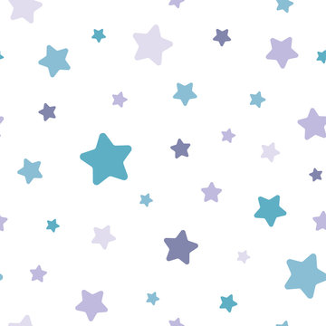 Seamless abstract pattern with soft rounded stars of different colors and size. White background. Nice and