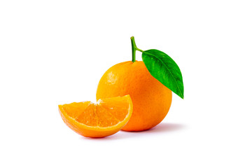 Oranges and citrus slices, fruits with high vitamin C, isolated on a white background.