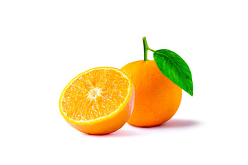 Oranges and citrus slices, fruits with high vitamin C, isolated on a white background.