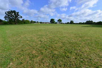 A large playing field in Horley, Surrey in Springtime.
