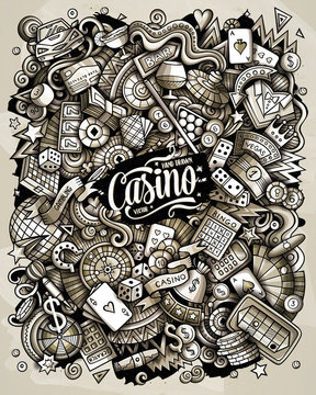 Casino hand drawn vector funny doodles illustration.