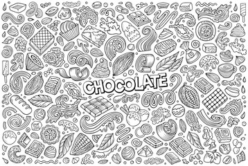 Vector doodle cartoon set of Chocolate theme items, objects and symbols