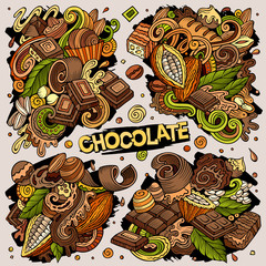Vector doodles cartoon set of Chocolate combinations of objects