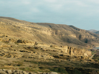 Uplistsikhe, Georgia - DECEMBER 2019: Amazing view of steep mountains in Georgia