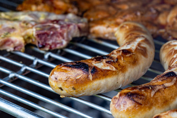 grilled meat on the grill or barbecue, german sausages