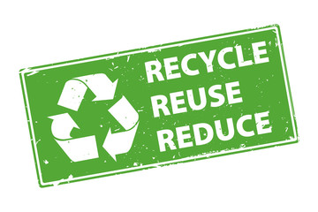 Recycle Reuse Reduce green rubber stamp icon with recycle logo.