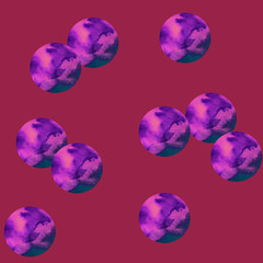 Confetti, bubbles - cover, background, seamless pattern. Watercolor dots (circles) isolated on burgundy background. Design for backgrounds, wallpapers, covers and packaging, wrapping paper.