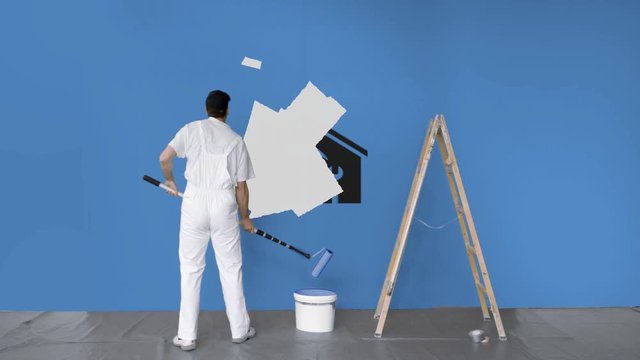 peintre mur bleu immobilier