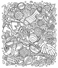 Coronavirus hand drawn vector doodles illustration