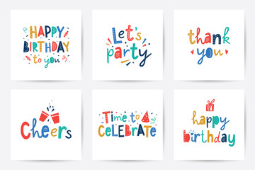 happy birthday vector set of cards with lettering - 351875516