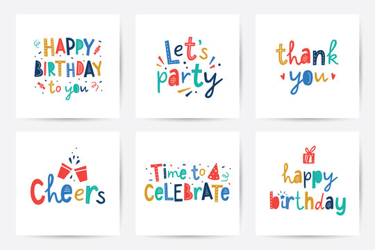 happy birthday vector set of cards with lettering