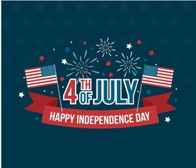 Naklejka premium Happy 4th of july independence day greeting card with american flag vector illustration. National holiday banner cartoon style design. Celebration concept