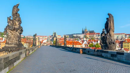 Keuken foto achterwand Karelsbrug Prague Castle view from Charles Bridge on sunny spring morning, Praha, Czech Republic