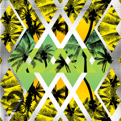 abstract yellow and green background with palm trees