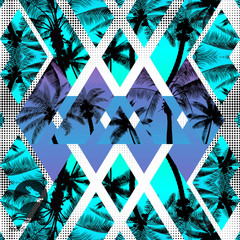 abstract blue background with palm trees
