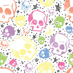 seamless pattern with skulls white background