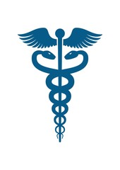 Medical symbol - Caduceus with wings flat icon isolated on white background.