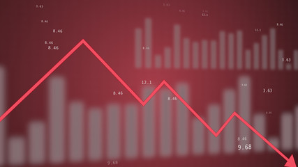 Red dynamic downward trend charts stylized animation.