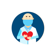 cardiologist in a medical mask holding a heart
