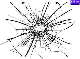 Obraz premium Broken glass, cracks, bullet marks on glass. High resolution. Texture glass with black hole.