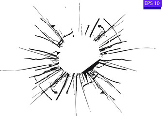 Obraz premium Broken glass, cracks, bullet marks on glass. High resolution. Texture glass with black hole.