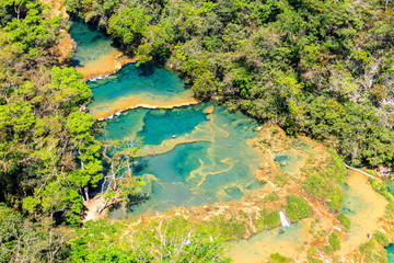 Semuc champey natural pools and forest scene from the heights of viewpoint