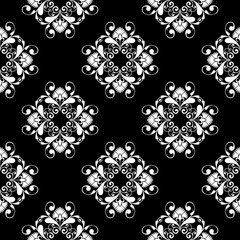  Monochrome background with abstract shaps. Regular modern black and white pattern.Abstract background for textile design, surface textures, wrapping paper.