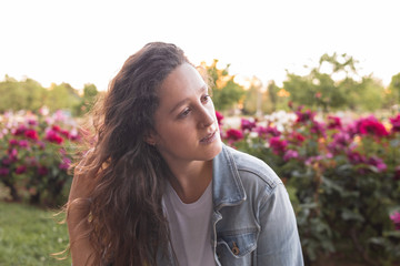 portrait of a girl in denim clothes outdoors
