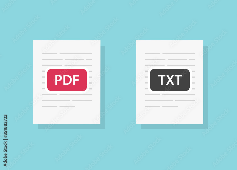 Poster pdf icon vector and txt or text file document symbol flat cartoon pictogram isolated on color backgr
