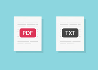 PDF icon vector and txt or text file document symbol flat cartoon pictogram isolated on color background image